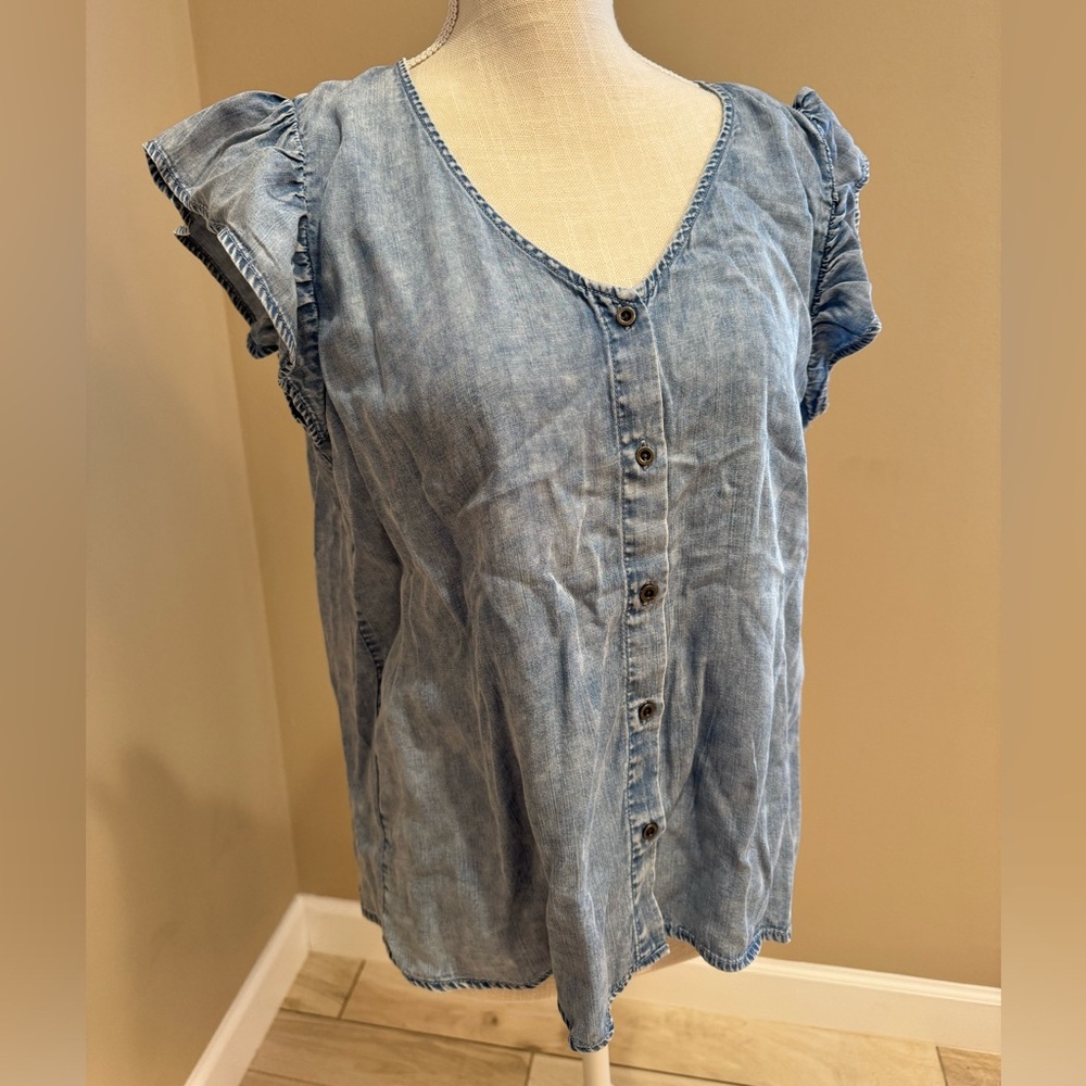 NWT! JANE + DELANCEY Denim Ruffle Sleeve Top